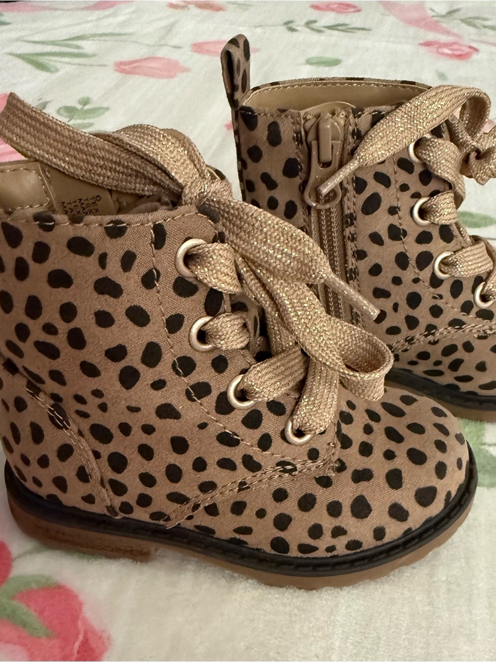 Kids Leopard Print Tan Lace-Up Boots